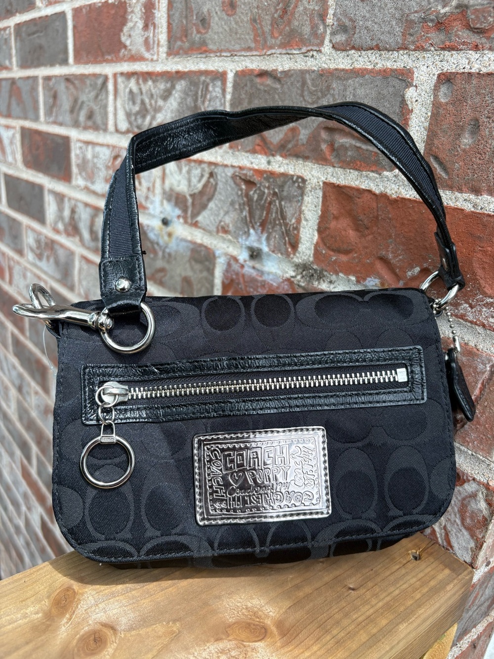 Y2K Coach Poppy Black Signature Hobo Bag Vintage